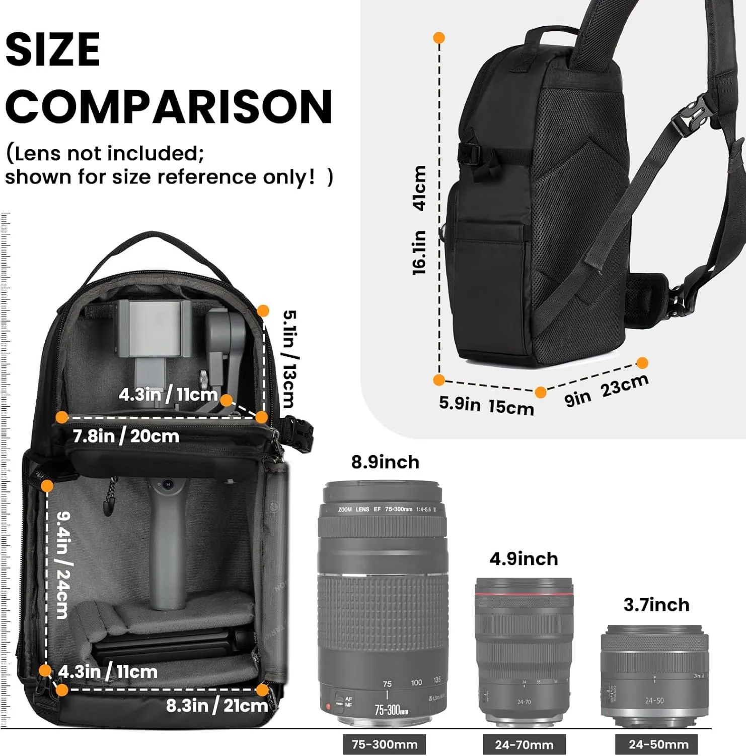 TARION Waterproof Camera Sling Bag Backpack - DSLR Sling Camera Bag for Photographers, Cross body Sling Bag with Raincover Tripod Holder Photography Slingpack Black TR-S