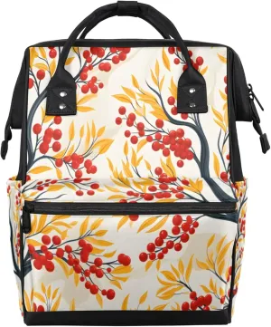 Tavisto Berry Autumn Radiance Double Shoulder Mommy Bag for Women, Polyester Large Capacity Diaper Backpack with Multi Pockets, Waterproof Adjustable Straps Diaper Bag for Moms Dads, 11''×7''×15.7''