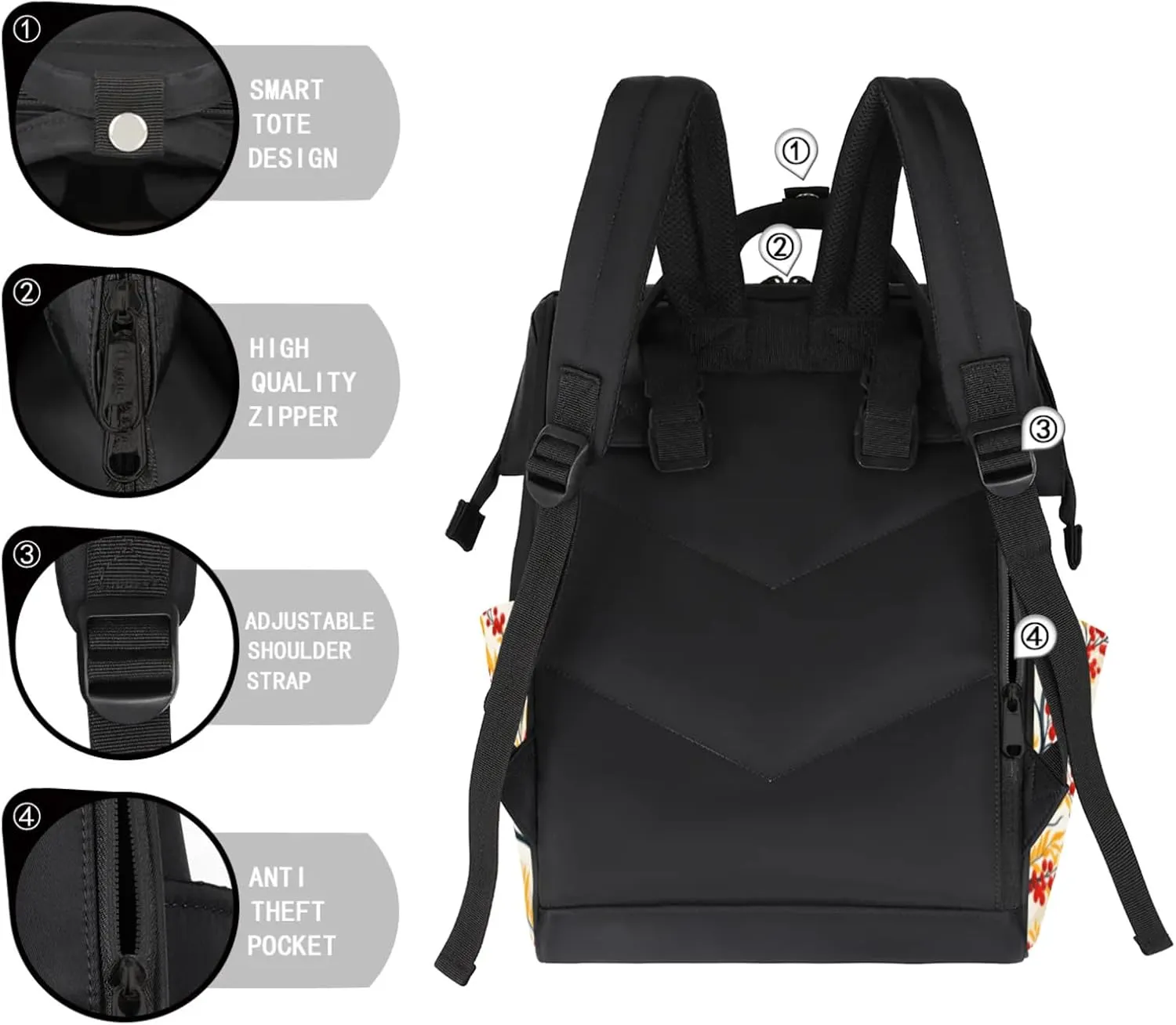 Tavisto Berry Autumn Radiance Double Shoulder Mommy Bag for Women, Polyester Large Capacity Diaper Backpack with Multi Pockets, Waterproof Adjustable Straps Diaper Bag for Moms Dads, 11''×7''×15.7''