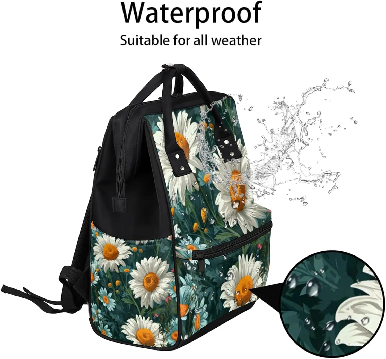 Tavisto Daisy Delight Pattern Double Shoulder Mommy Bag for Women, Polyester Large Capacity Diaper Backpack with Multi Pockets, Waterproof Adjustable Straps Diaper Bag for Moms Dads, 11''×7''×15.7''