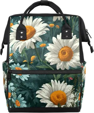 Tavisto Daisy Delight Pattern Double Shoulder Mommy Bag for Women, Polyester Large Capacity Diaper Backpack with Multi Pockets, Waterproof Adjustable Straps Diaper Bag for Moms Dads, 11''×7''×15.7''