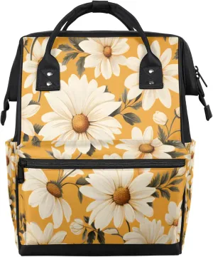 Tavisto Daisy Sunshine Pattern Double Shoulder Mommy Bag for Women, Polyester Large Capacity Diaper Backpack with Multi Pockets, Waterproof Adjustable Straps Diaper Bag for Moms Dads, 11''×7''×15.7''