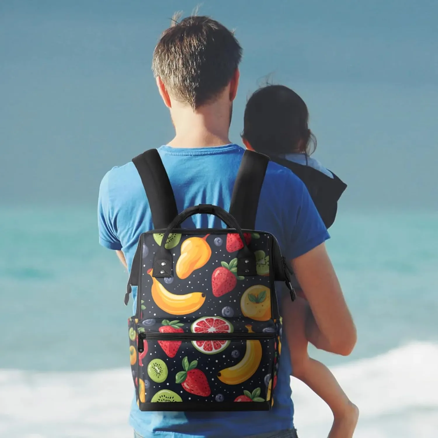 Tavisto Fruit Salad Double Shoulder Mommy Bag for Women, Polyester Large Capacity Diaper Backpack with Multi Pockets, Waterproof Adjustable Straps Diaper Bag for Moms Dads, 11''×7''×15.7''