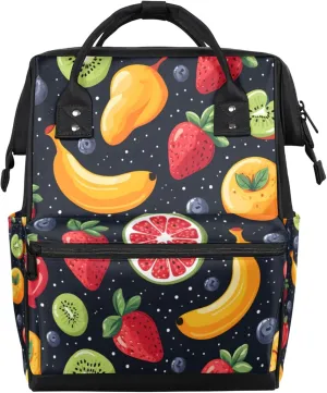 Tavisto Fruit Salad Double Shoulder Mommy Bag for Women, Polyester Large Capacity Diaper Backpack with Multi Pockets, Waterproof Adjustable Straps Diaper Bag for Moms Dads, 11''×7''×15.7''