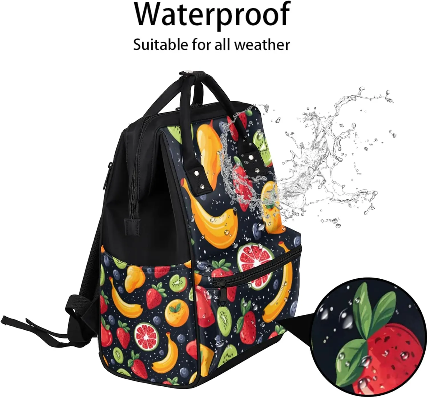 Tavisto Fruit Salad Double Shoulder Mommy Bag for Women, Polyester Large Capacity Diaper Backpack with Multi Pockets, Waterproof Adjustable Straps Diaper Bag for Moms Dads, 11''×7''×15.7''