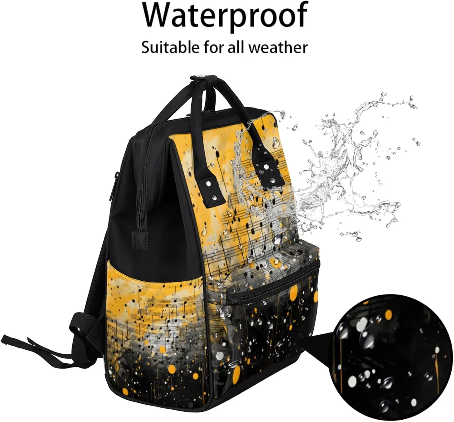 Tavisto Jazz Notes Fusion Double Shoulder Mommy Bag for Women, Polyester Large Capacity Diaper Backpack with Multi Pockets, Waterproof Adjustable Straps Diaper Bag for Moms Dads, 11''×7''×15.7''
