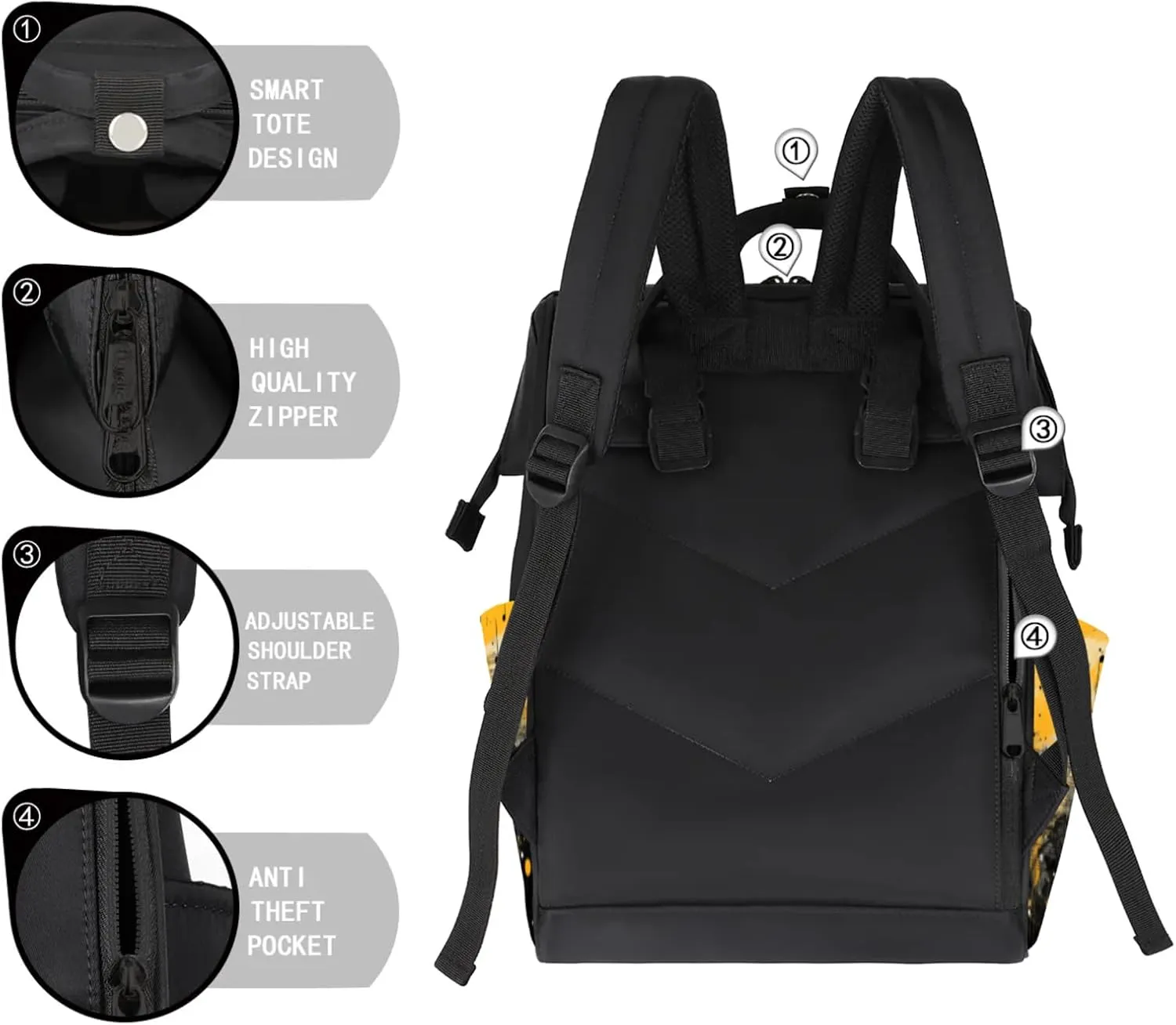 Tavisto Jazz Notes Fusion Double Shoulder Mommy Bag for Women, Polyester Large Capacity Diaper Backpack with Multi Pockets, Waterproof Adjustable Straps Diaper Bag for Moms Dads, 11''×7''×15.7''