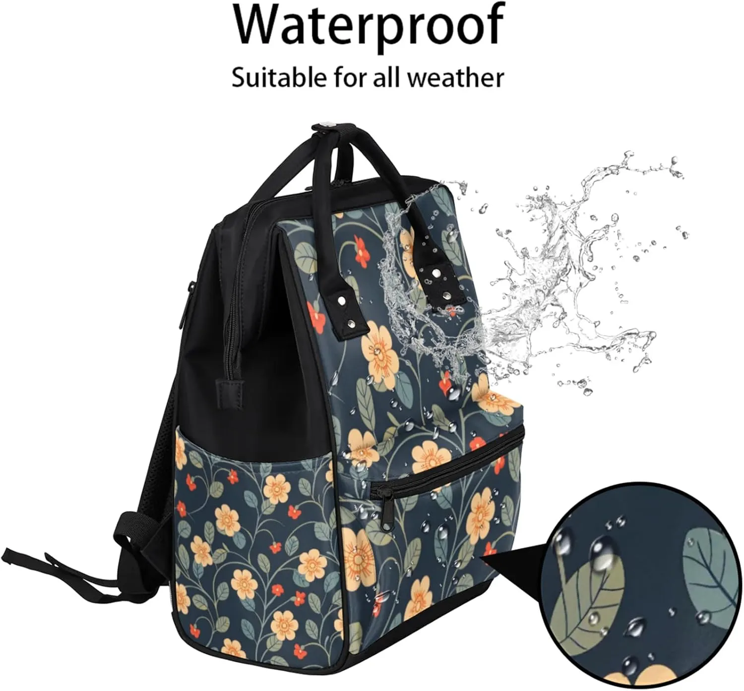 Tavisto Retro Rose Revival Double Shoulder Mommy Bag for Women, Polyester Large Capacity Diaper Backpack with Multi Pockets, Waterproof Adjustable Straps Diaper Bag for Moms Dads, 11''×7''×15.7''