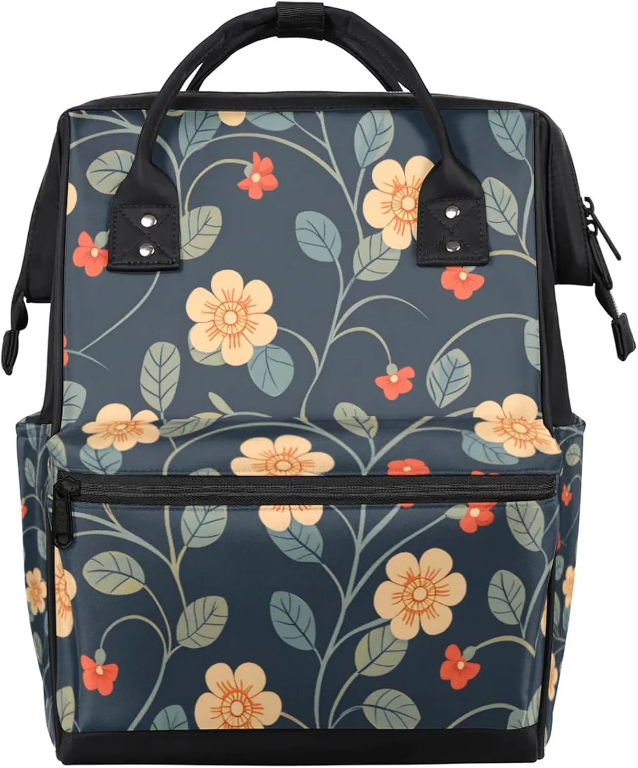 Tavisto Retro Rose Revival Double Shoulder Mommy Bag for Women, Polyester Large Capacity Diaper Backpack with Multi Pockets, Waterproof Adjustable Straps Diaper Bag for Moms Dads, 11''×7''×15.7''