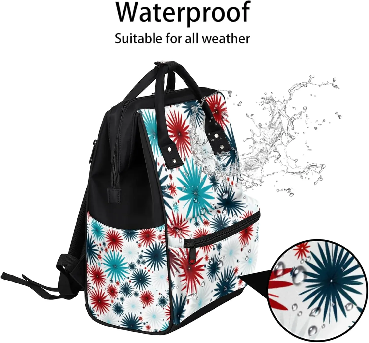 Tavisto Stars Celebration Double Shoulder Mommy Bag for Women, Polyester Large Capacity Diaper Backpack with Multi Pockets, Waterproof Adjustable Straps Diaper Bag for Moms Dads, 11''×7''×15.7''