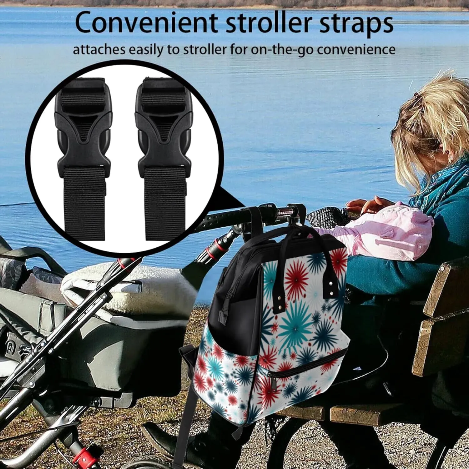 Tavisto Stars Celebration Double Shoulder Mommy Bag for Women, Polyester Large Capacity Diaper Backpack with Multi Pockets, Waterproof Adjustable Straps Diaper Bag for Moms Dads, 11''×7''×15.7''