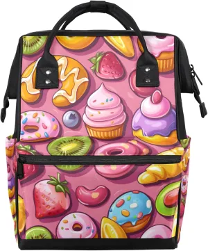 Tavisto Sweet Treats Double Shoulder Mommy Bag for Women, Polyester Large Capacity Diaper Backpack with Multi Pockets, Waterproof Adjustable Straps Diaper Bag for Moms Dads, 11''×7''×15.7''