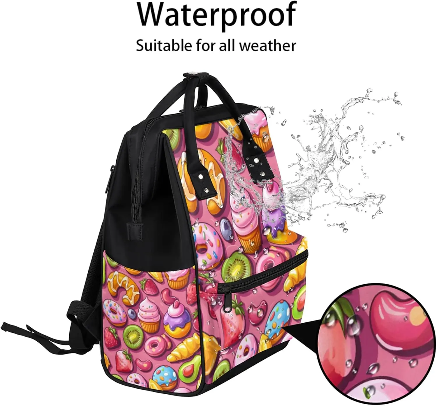 Tavisto Sweet Treats Double Shoulder Mommy Bag for Women, Polyester Large Capacity Diaper Backpack with Multi Pockets, Waterproof Adjustable Straps Diaper Bag for Moms Dads, 11''×7''×15.7''