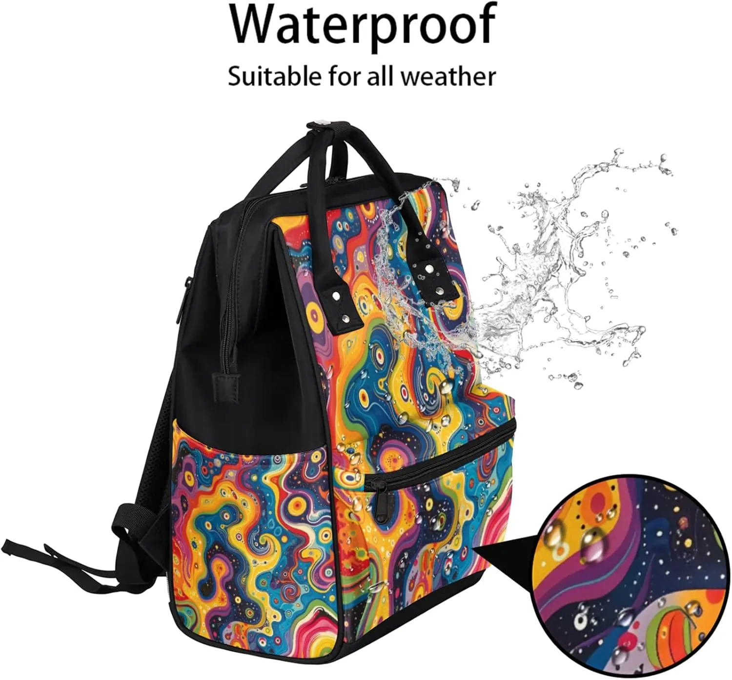 Tavisto Whimsical Fluid Dreams Double Shoulder Mommy Bag for Women, Polyester Large Capacity Diaper Backpack with Multi Pockets, Waterproof Adjustable Straps Diaper Bag for Moms Dads, 11''×7''×15.7''