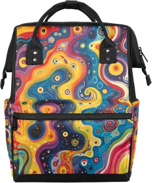Tavisto Whimsical Fluid Dreams Double Shoulder Mommy Bag for Women, Polyester Large Capacity Diaper Backpack with Multi Pockets, Waterproof Adjustable Straps Diaper Bag for Moms Dads, 11''×7''×15.7''