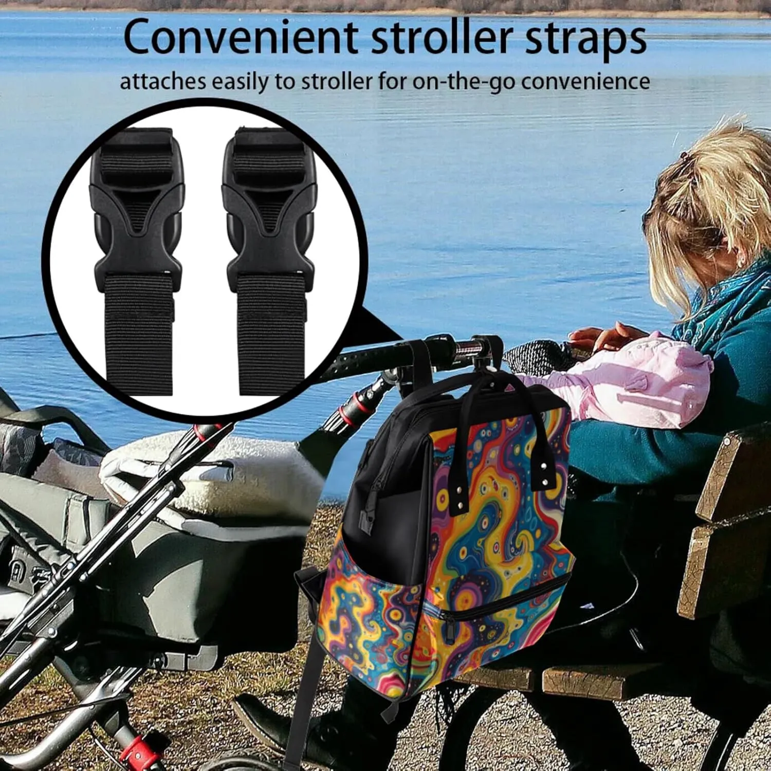 Tavisto Whimsical Fluid Dreams Double Shoulder Mommy Bag for Women, Polyester Large Capacity Diaper Backpack with Multi Pockets, Waterproof Adjustable Straps Diaper Bag for Moms Dads, 11''×7''×15.7''