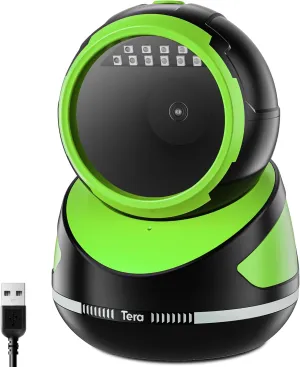 Tera Barcode Scanner Handsfree Omnidirectional: Pro Version Desktop 1D 2D QR USB Wired Adjustable Angle Plug and Play Bar Code Reader for POS Supermarket Retail Store Mobile Payment 9800 Green