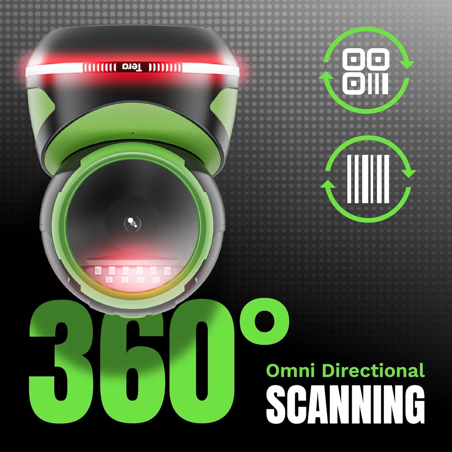 Tera Barcode Scanner Handsfree Omnidirectional: Pro Version Desktop 1D 2D QR USB Wired Adjustable Angle Plug and Play Bar Code Reader for POS Supermarket Retail Store Mobile Payment 9800 Green