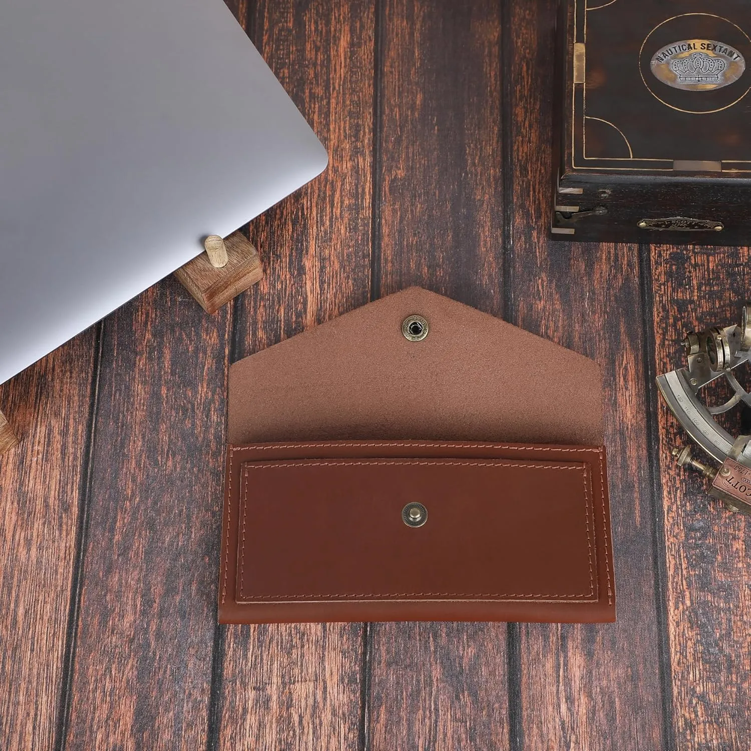 The Antiq Genuine Slim Leather Wallet for Women (Tan) Compact Money Pouch for Cash, Small Travel Purse Women Money Organizer for Cash - Leather Cash Envelope Binder Travel Money Pouch Medium