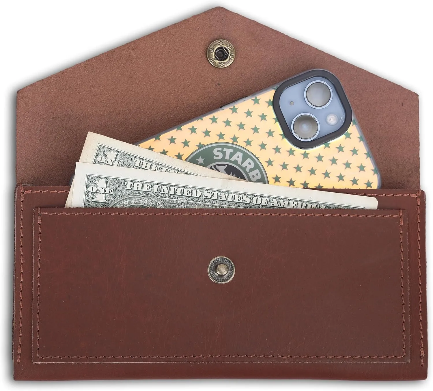 The Antiq Genuine Slim Leather Wallet for Women (Tan) Compact Money Pouch for Cash, Small Travel Purse Women Money Organizer for Cash - Leather Cash Envelope Binder Travel Money Pouch Medium
