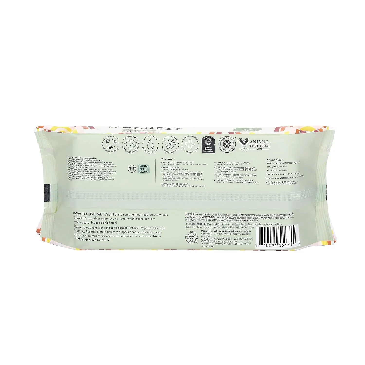 The Honest Company Clean Conscious Multi-Use Wipes | Hypoallergenic   Unscented for Sensitive Skin | Over 99% Water, Compostable, Plant Based, Baby Wipes | Pattern Play, 576 Count