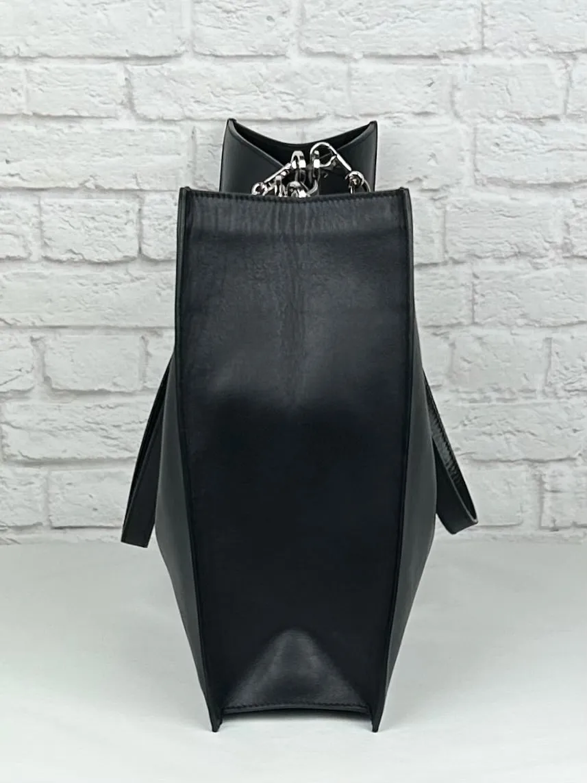 The Row Leather Tote, Black/Silver