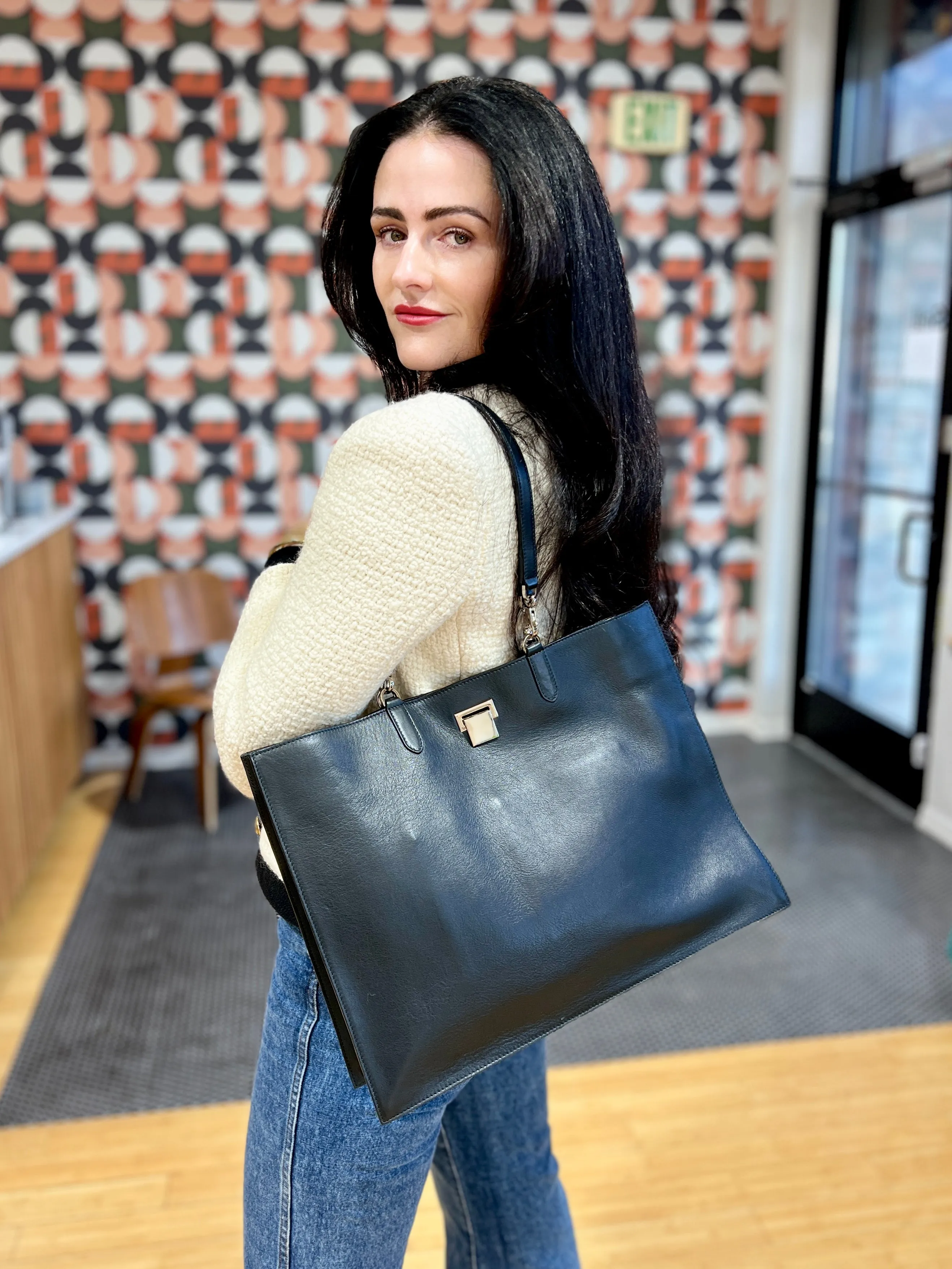 The Row Leather Tote, Black/Silver
