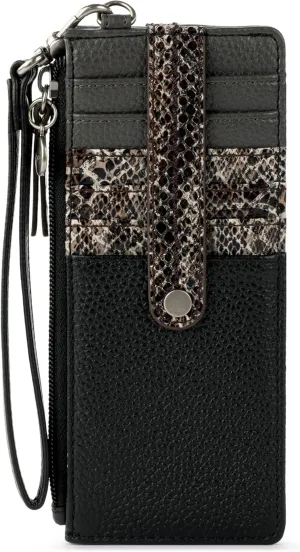 The Sak Kira Leather Card Wristlet, Black Snake Block