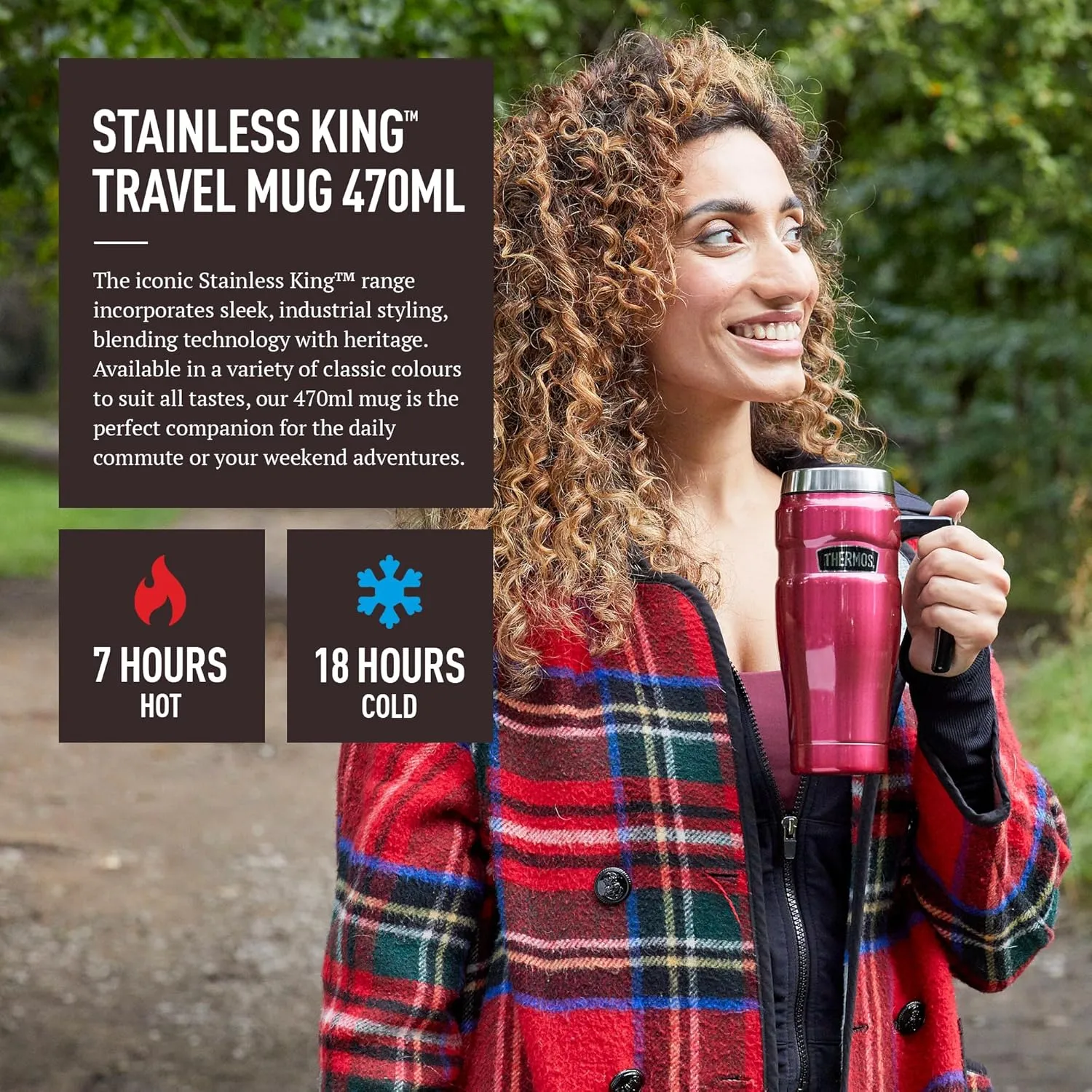 Thermos 101834 Stainless King Travel Mug, Matt Black, 470 ml