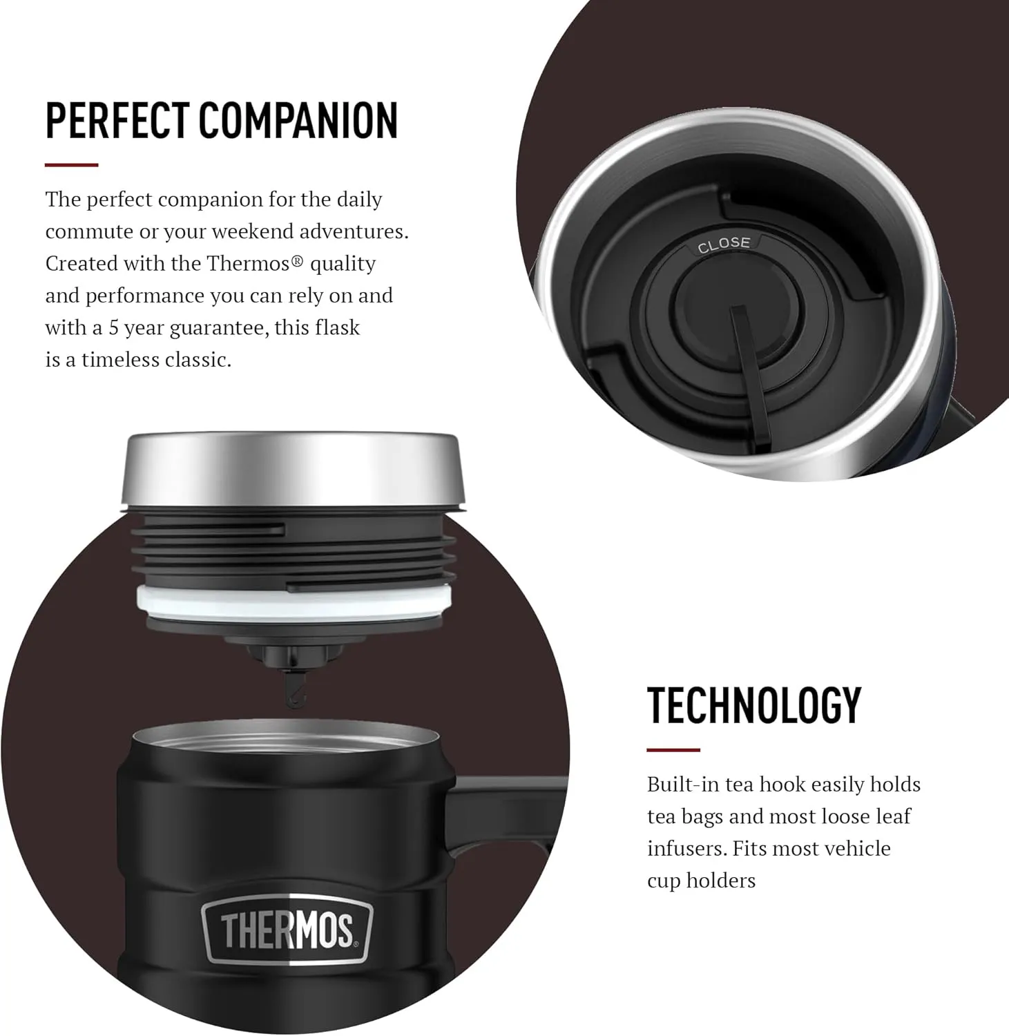 Thermos 101834 Stainless King Travel Mug, Matt Black, 470 ml