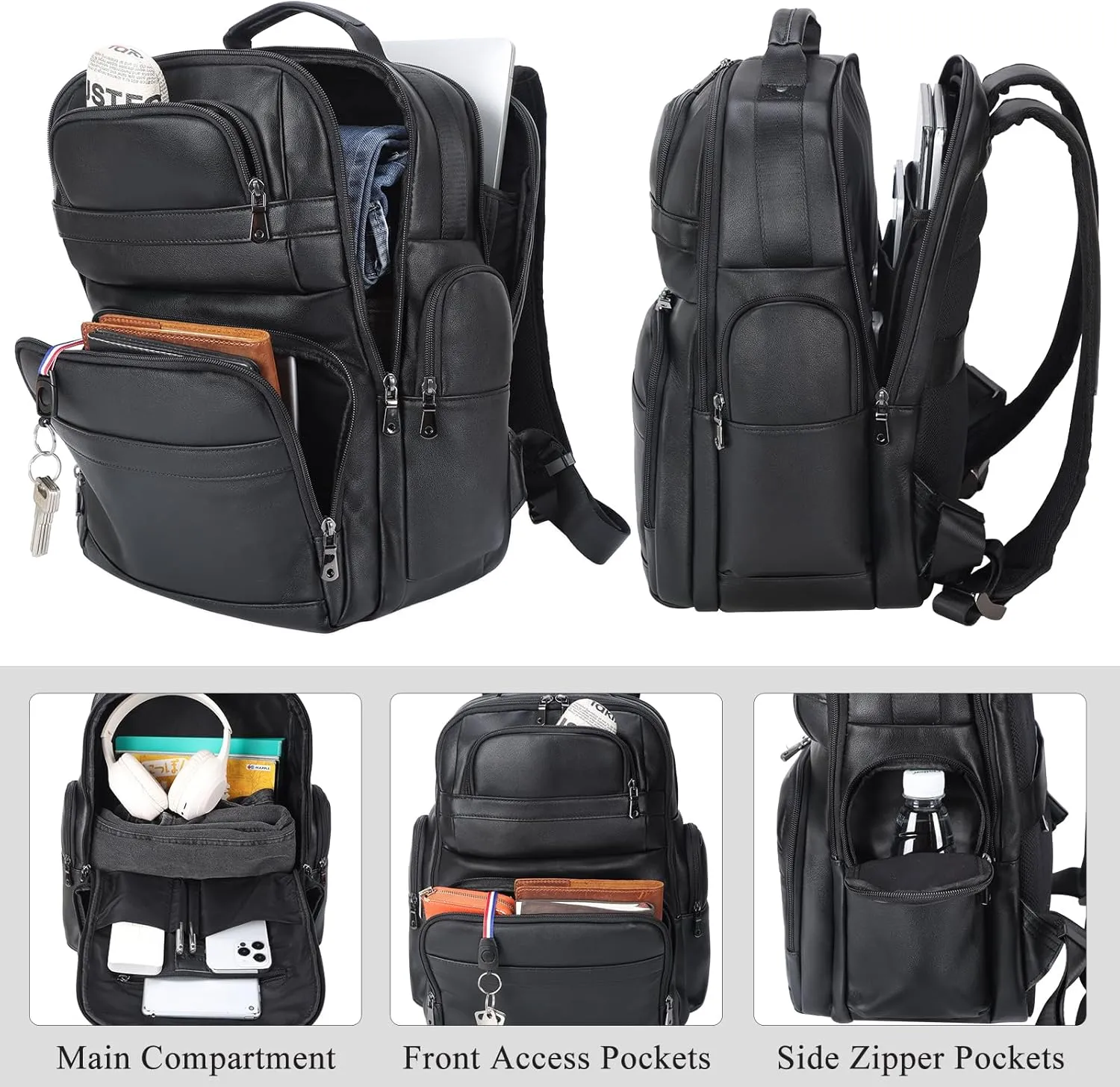 TIDING Men's Vintage Leather Backpack 15.6" Laptop Bag Large Capacity Business Travel Hiking Shoulder Daypacks