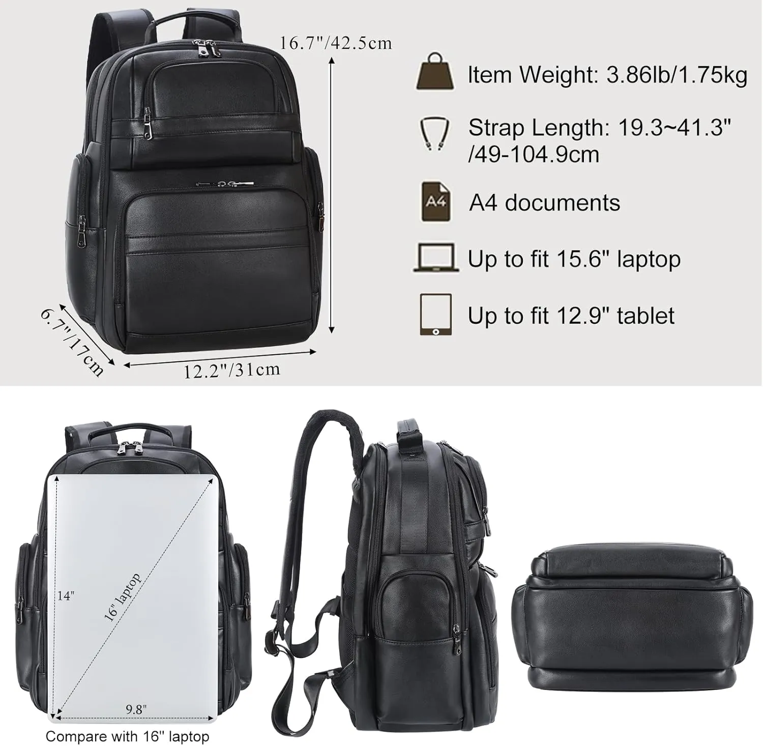 TIDING Men's Vintage Leather Backpack 15.6" Laptop Bag Large Capacity Business Travel Hiking Shoulder Daypacks