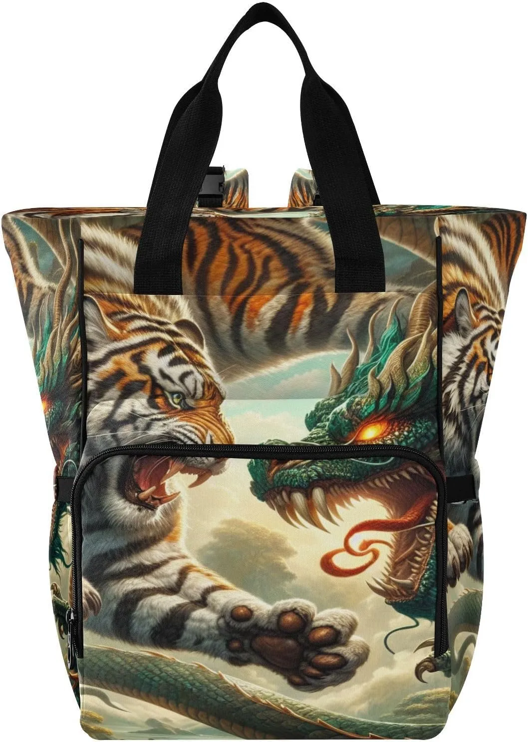 Tiger and Dragon Doing Battle Diaper Bag Backpack, Unisex Travel Baby Backpack Diaper Bags with Stroller Straps & Pacifier Case, Large Capacity Waterproof Diaper Backpack