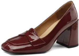 TinaCus Handmade Women's Patent Leather Square Toe Slip On Shoes High Block Heel Office Pumps Shoes
