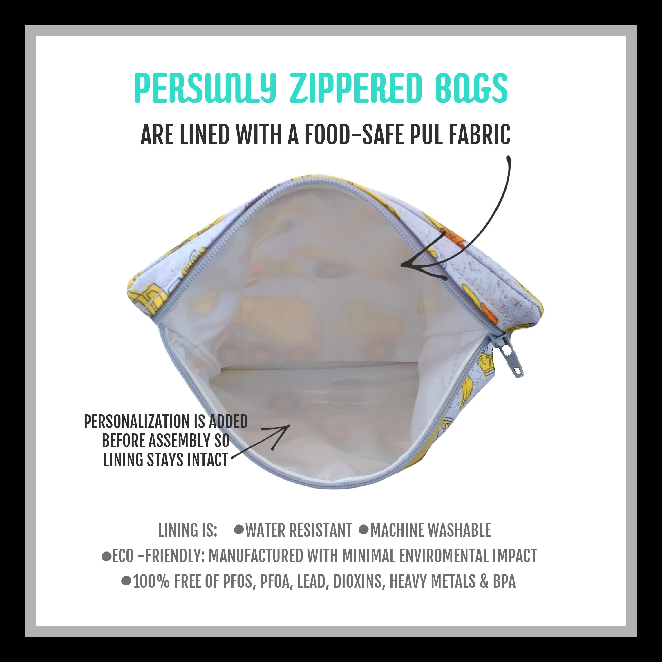 Tiny Tractor Personalized Reusable Food Bag