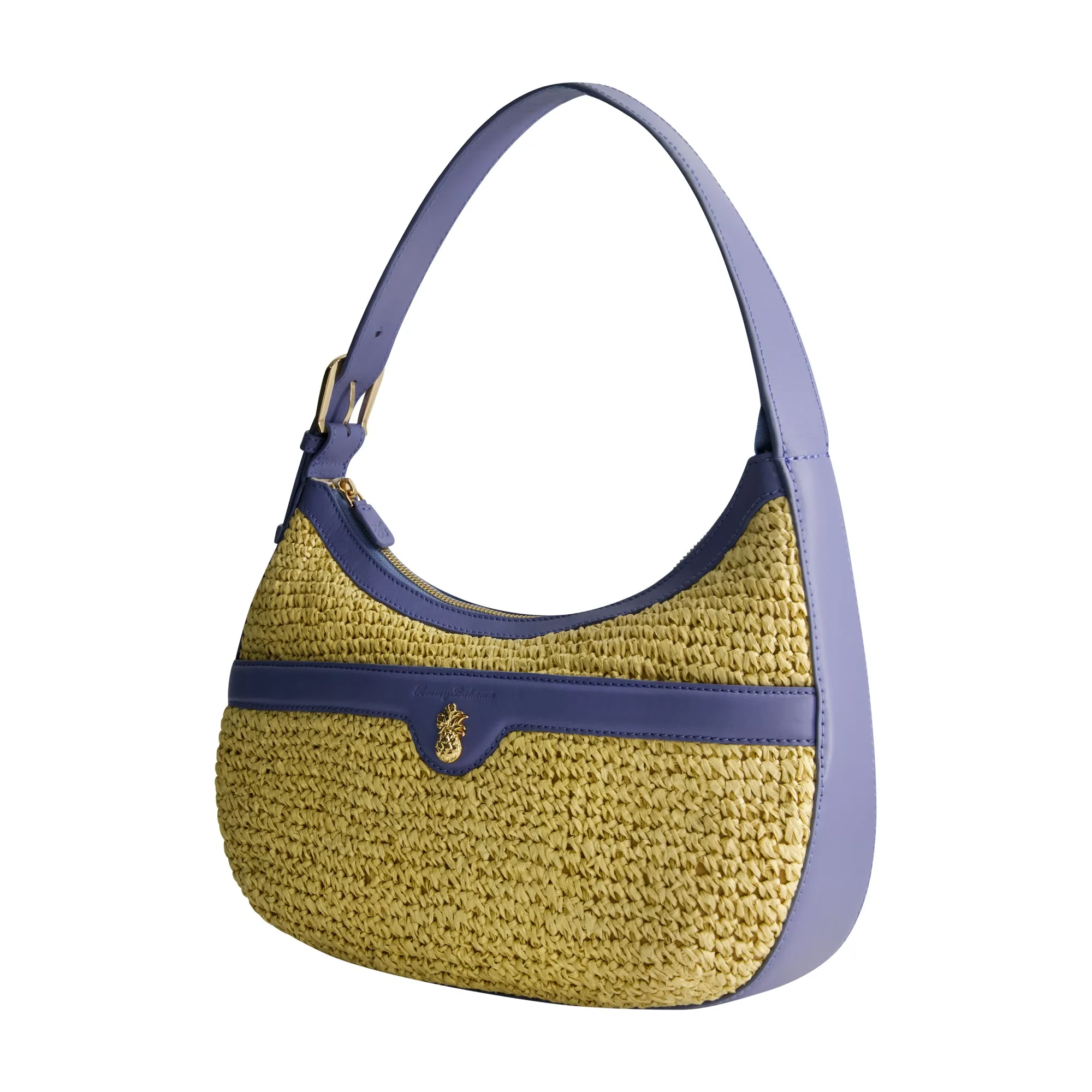 Tommy Bahama Soft Straw Zip-Top Hobo, BLUE