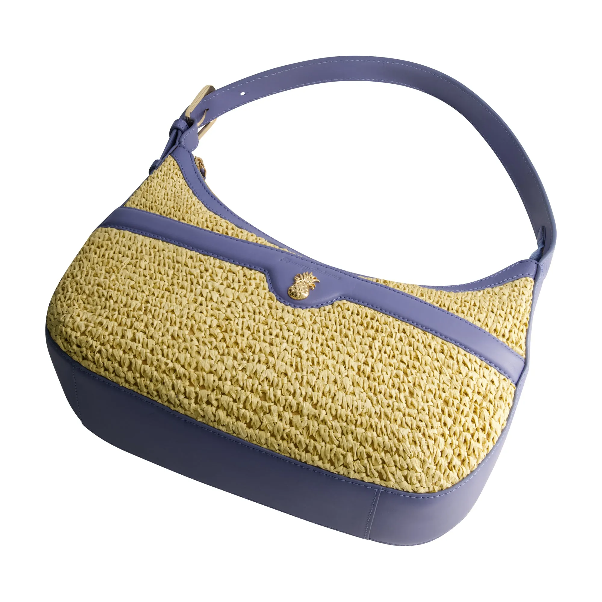 Tommy Bahama Soft Straw Zip-Top Hobo, BLUE