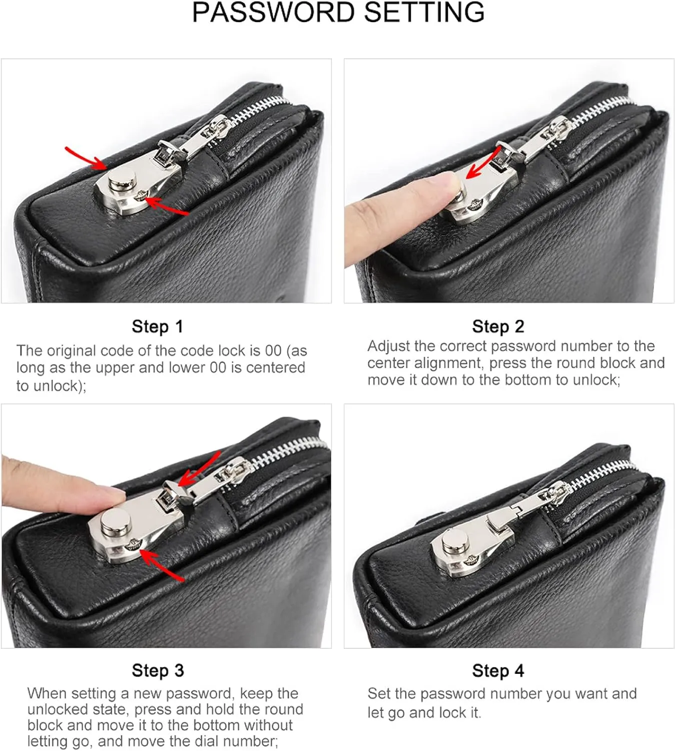 Top Grain Genuine Leather Clutch Wallet for Man & Woman, Handmade Retro Design, Combination Lock & Retractable Strap & Multi Pockets/Slots, Portable RFID for Cards/Checks/Phone/Banknote, Red Coffee