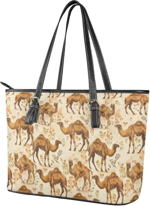 Tote Bag for Women Painting Flowers Zipper Hobo Bag, Bohemia Art Faux Leather Shoulder Briefcase Work Tote Purse