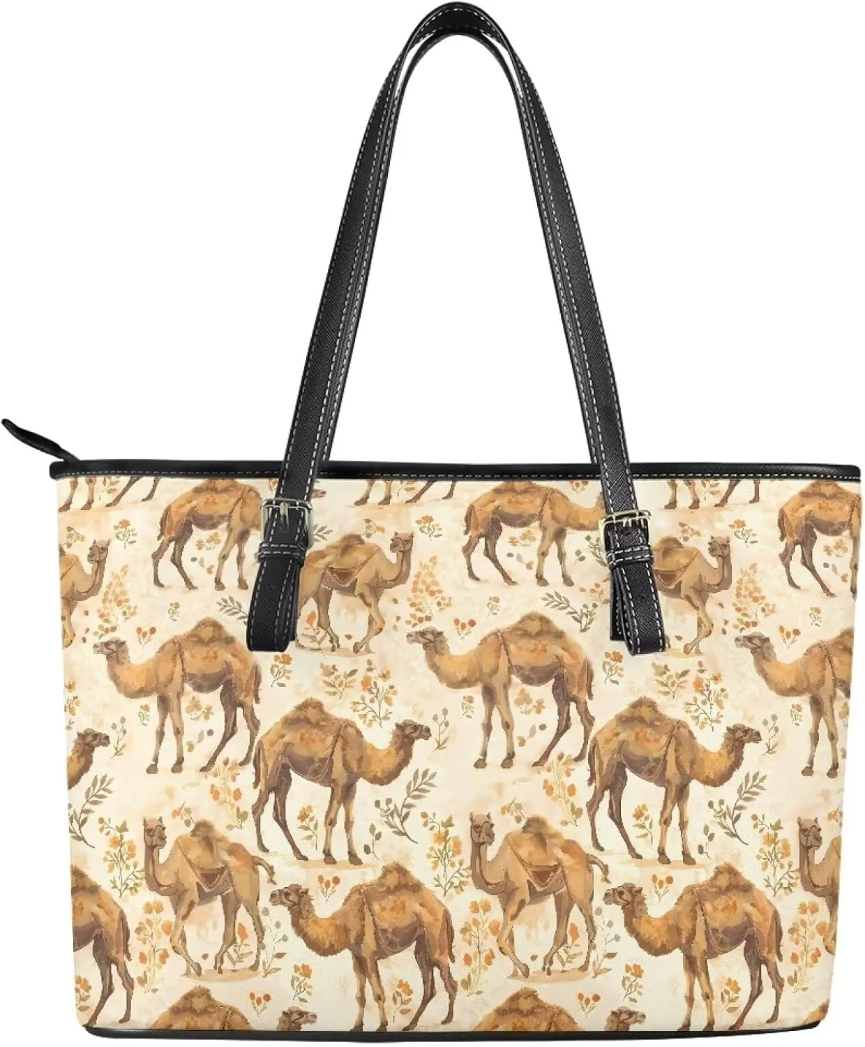 Tote Bag for Women Painting Flowers Zipper Hobo Bag, Bohemia Art Faux Leather Shoulder Briefcase Work Tote Purse