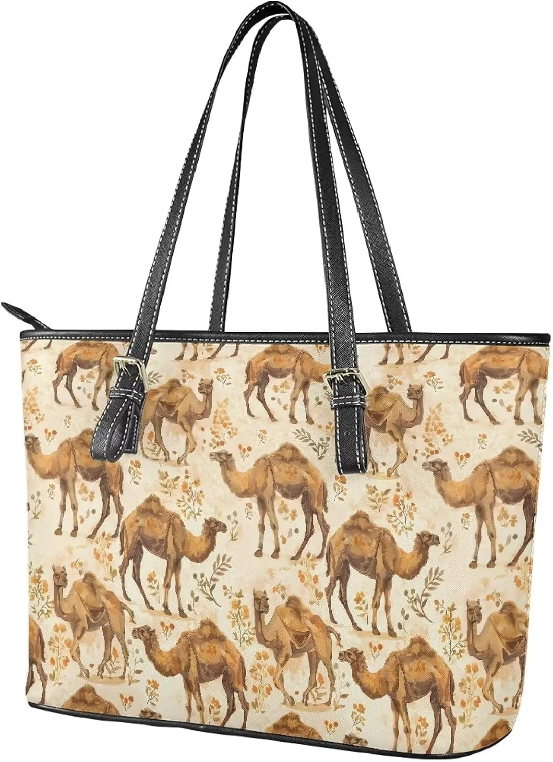Tote Bag for Women Painting Flowers Zipper Hobo Bag, Bohemia Art Faux Leather Shoulder Briefcase Work Tote Purse