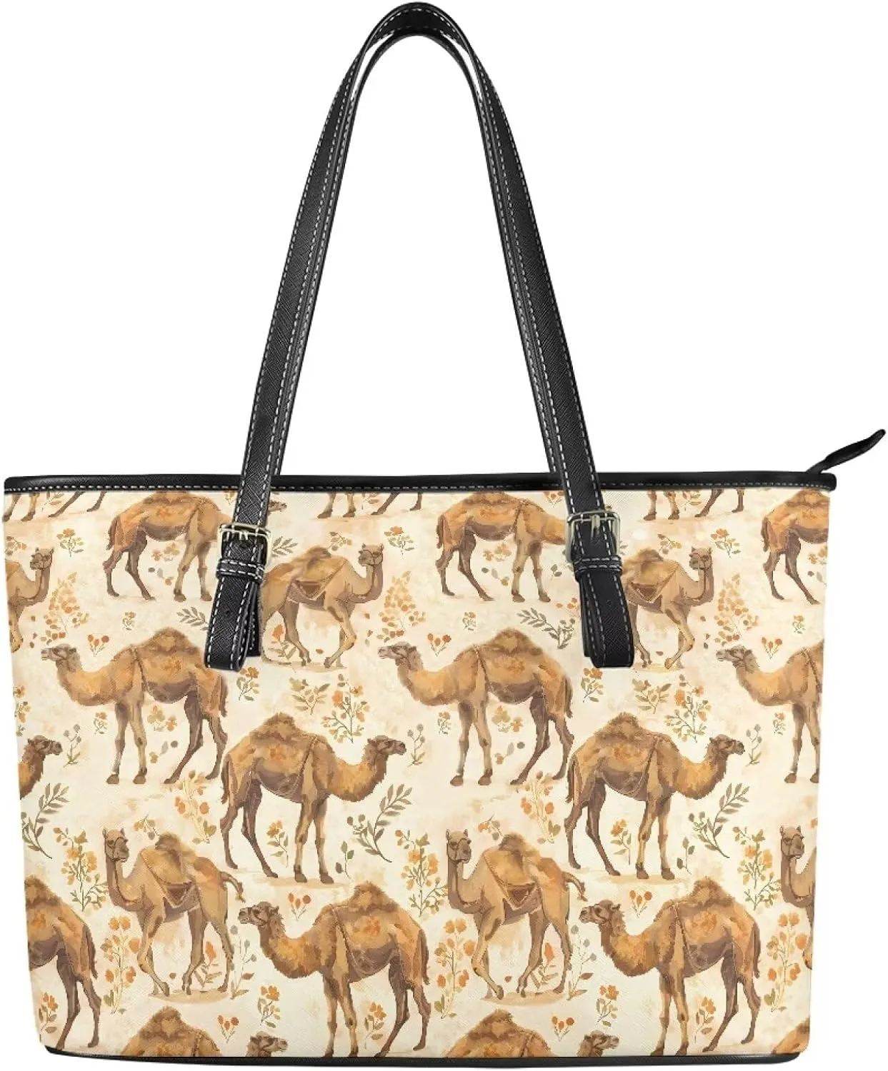 Tote Bag for Women Painting Flowers Zipper Hobo Bag, Bohemia Art Faux Leather Shoulder Briefcase Work Tote Purse