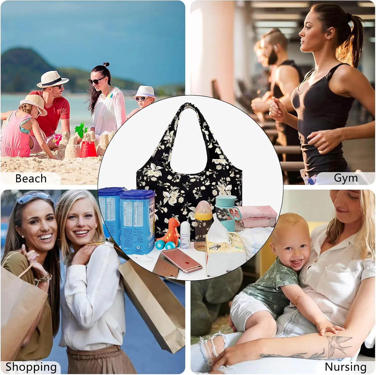 Tote Bag for Women with Wet Umbrella Compartment 13.3” Laptop Sleeve Zipper Shoulder Purse for Work/Shopping/Nursing
