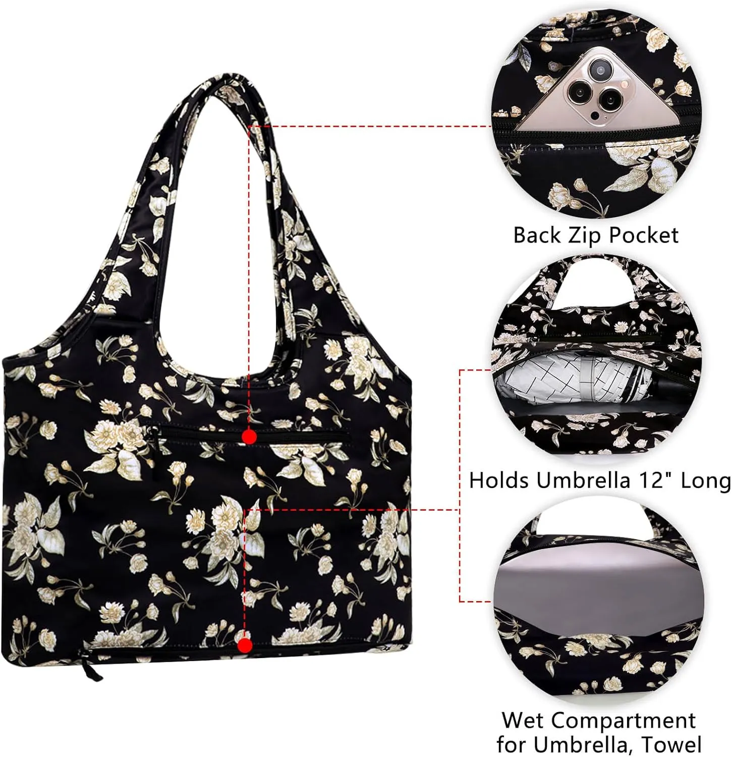 Tote Bag for Women with Wet Umbrella Compartment 13.3” Laptop Sleeve Zipper Shoulder Purse for Work/Shopping/Nursing