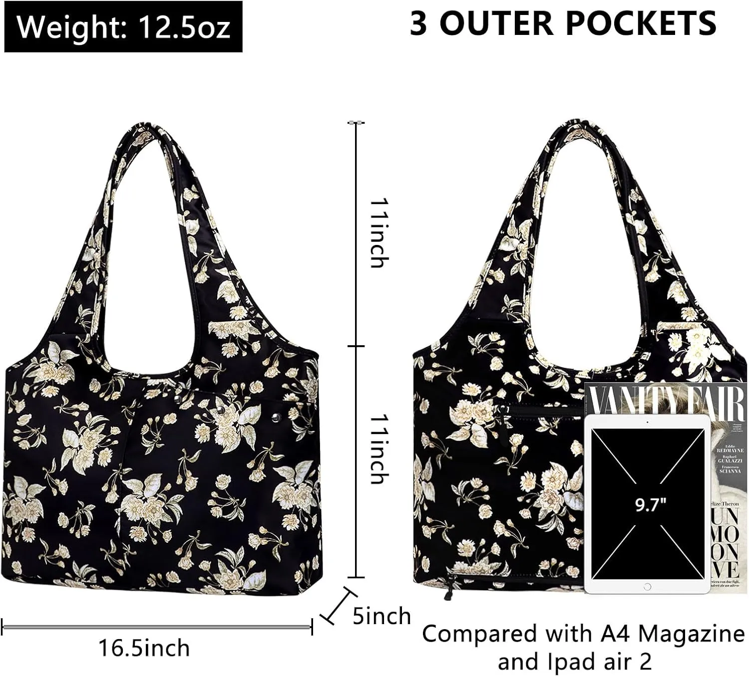 Tote Bag for Women with Wet Umbrella Compartment 13.3” Laptop Sleeve Zipper Shoulder Purse for Work/Shopping/Nursing
