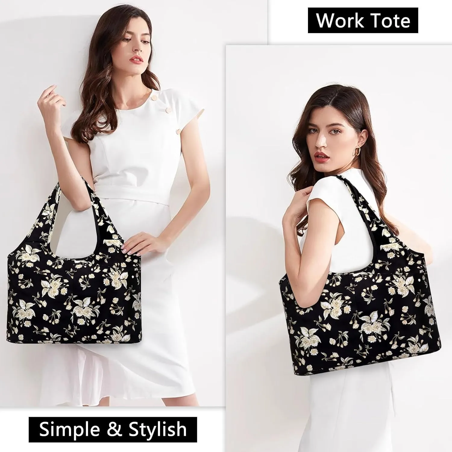 Tote Bag for Women with Wet Umbrella Compartment 13.3” Laptop Sleeve Zipper Shoulder Purse for Work/Shopping/Nursing
