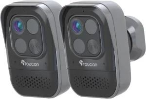 TOUCAN Wireless Indoor/Outdoor Battery Powered Security Camera PRO- Alexa & Google Home Enabled - Night Vision, Weatherproof, AI Motion Detection, 2-Way Audio, 1080P, No Subscription Required 2 Pack