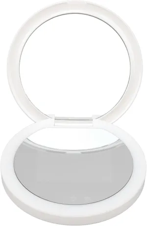 Travel Compact Mirror with Camera Sun Testing and Adjustable Light, Double Sided Makeup Mirror for Pocket Purse Handbag, Rechargeable Battery Included