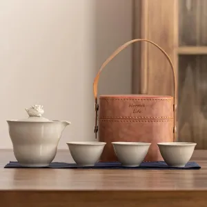 Travel Tea Set with Pixiu on the Teapot Symbolizing Prosperity, 1 Small Teapot 3 Cups with Portable Bag, Tea Set Gift for Business, Friends, and Family