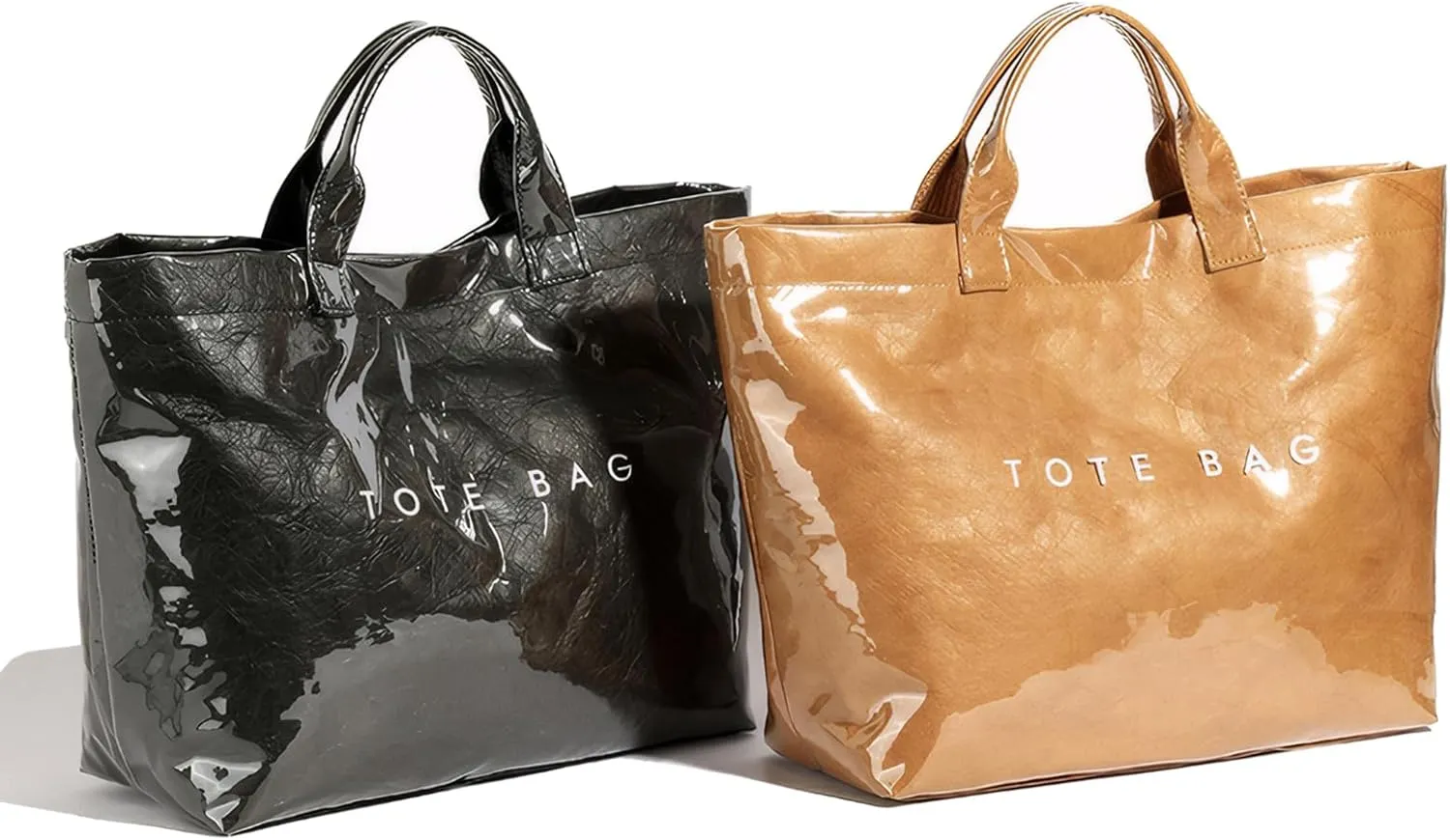 Trendy PVC Tote Bag for Women, Kraft Paper Letter Print Tote Bag Large Hobo Handbags with Top Handle